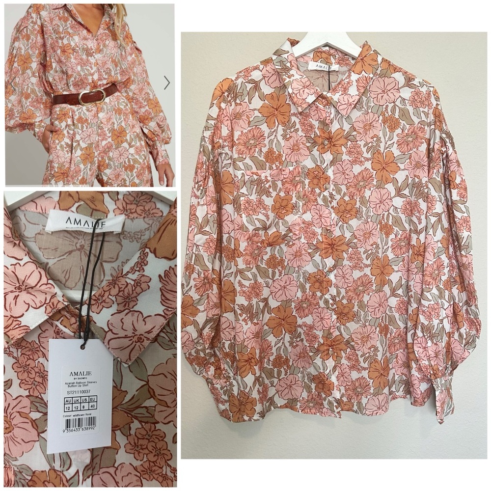 Showpo Amalie The Label Azariah Balloon Sleeve Button Down Shirt 100% Tencel